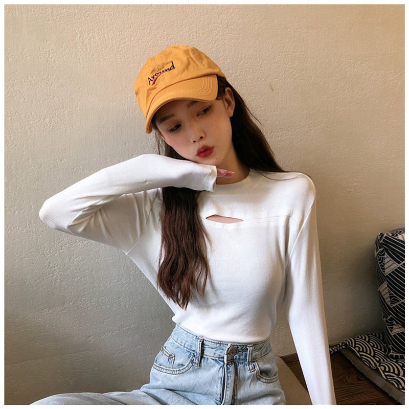 Áo Thun Tay Dài Dáng Ôm Màu Trơn Thời Trang Mùa Thu Hàn Quốc Dành Cho Nữ