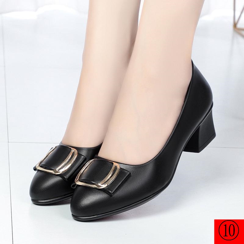 Giày Cao Gót Da Đế Dày Thời Trang Xuân Thu Cho Phụ Nữ Trung Niên