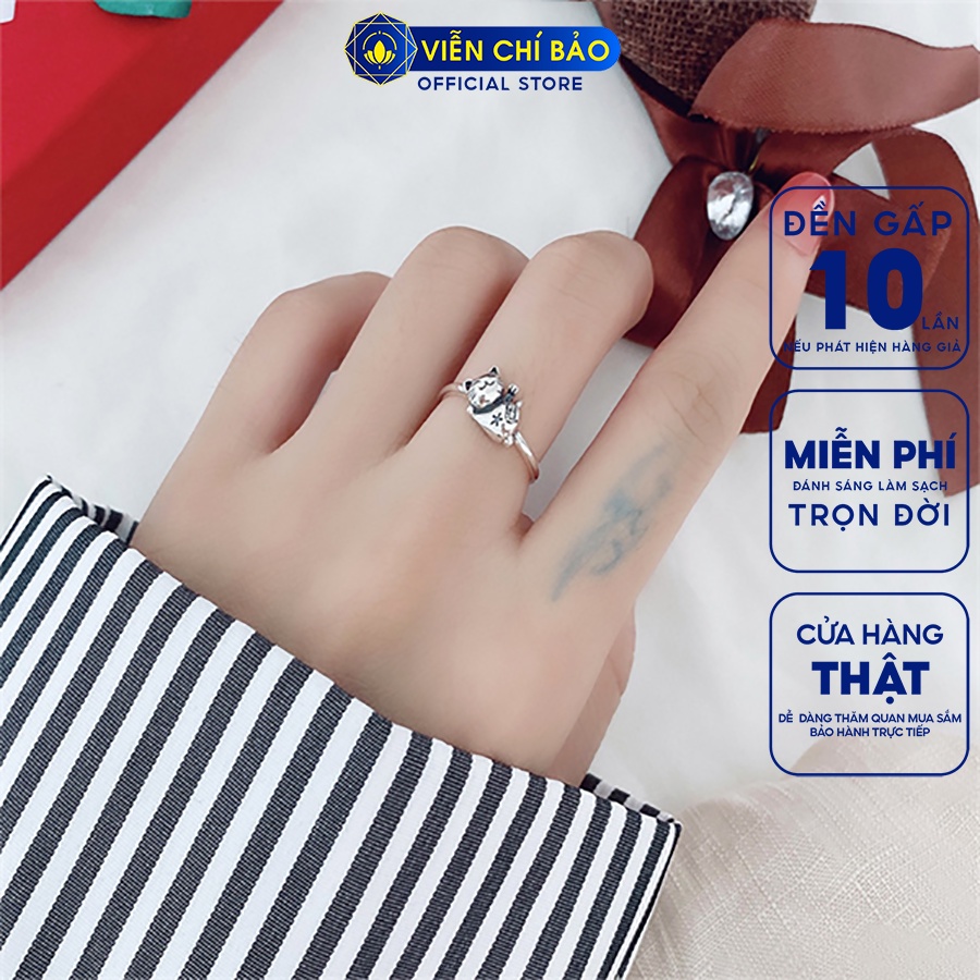 Nhẫn bạc nữ mèo chiêu tài chất liệu bạc 925 thời trang phụ kiện trang sức Viễn Chí Bảo N000428