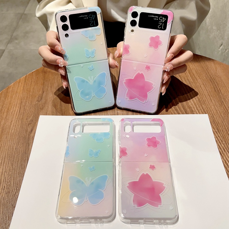 Bao Da Điện Thoại Nắp Gập Họa Tiết Bướm Hồng Nhiều Màu Sắc Phong Cách Hàn Quốc Dành Cho Samsung Galaxy Z Flip 3 5G Flip 4 Z Flip3 Flip4