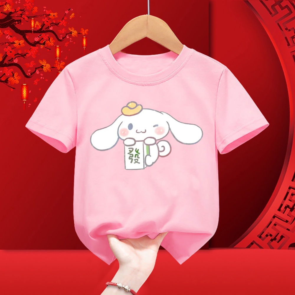 5 Màu CNY Trẻ Em Áo Unisex Cho Trẻ Em Hoạt Hình Dễ Thương Cinnamoroll In Áo Tay Ngắn Tee