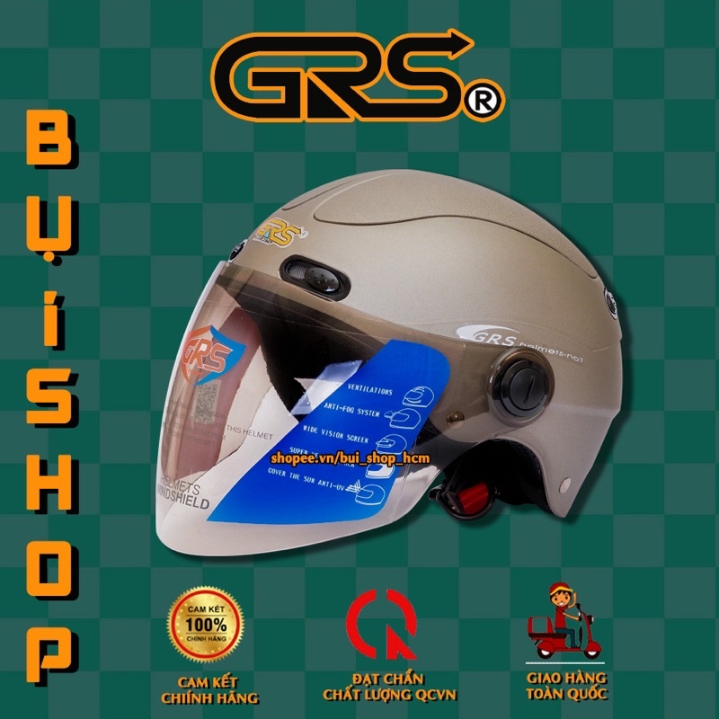 Mũ bảo hiểm nửa đầu GRS A102k kính dài mới FULL ĐỦ MÀU- Helmet có kính chắn gió - Nón Sơn 1/2 Đài Loan - Nón acer
