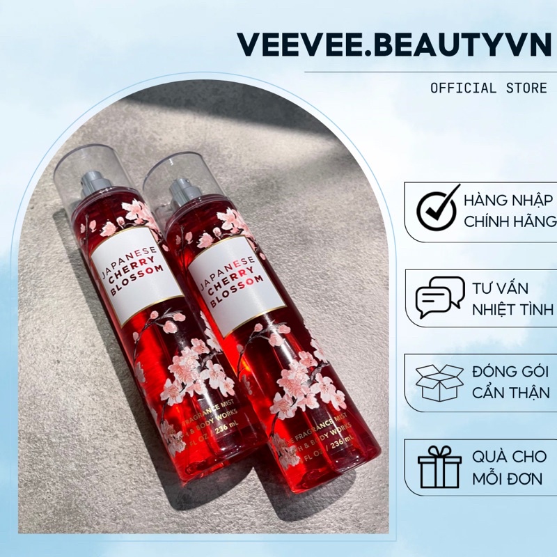Body Mist J.a.panese Cherry Blossom - Xịt Thơm Toàn Thân Bath and Body Works BBW Khử Mùi Nước Hoa 236ml