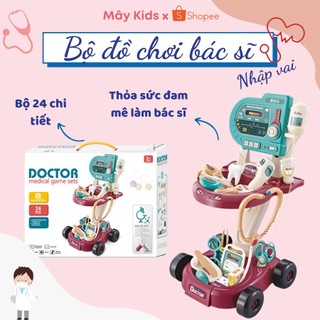 Bộ đồ chơi bác sĩ cao cấp 24 chi tiết kèm xe đẩy, đồ chơi nhập vai bác sỹ cho bé trai bé gái từ 3 tuổi trở lên