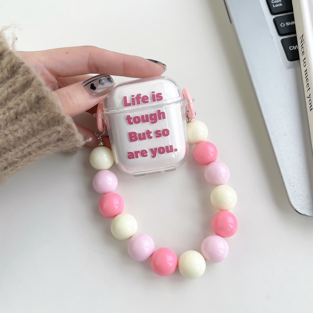 Vỏ Bảo Vệ Hộp Đựng Tai Nghe AirPods 1 / 2 Gen3 Pro2 2022 Bằng Tpu Mềm Trong Suốt In Chữ Màu Hồng Có Móc Khóa