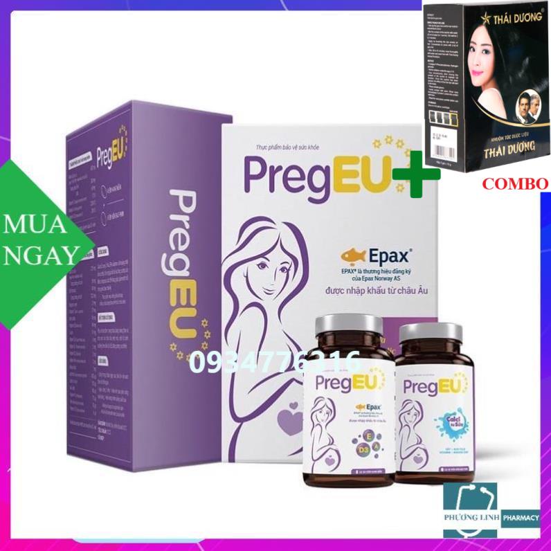 Combo Gội Là Đen Thái Dương+ Viên bổ PregEU  bà bầu  mẹ cho bé bú  dinh dưỡng cho mẹ,khỏe cho bé