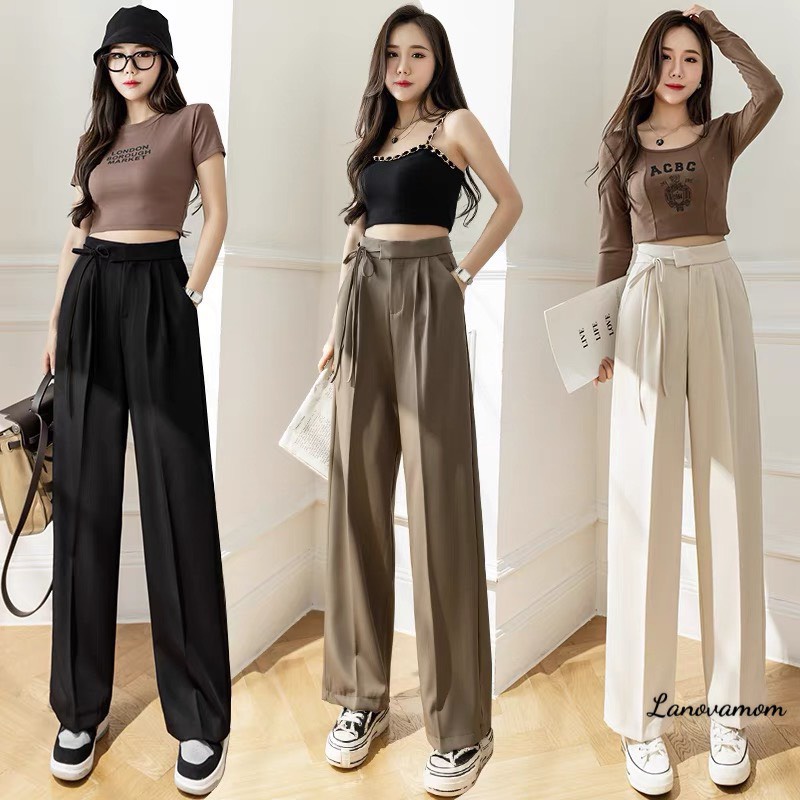 Quần Nữ Ống Rộng chất tuyết mưa lưng cao thắt nơ  siêu hách dáng cho bạn nữ QN779