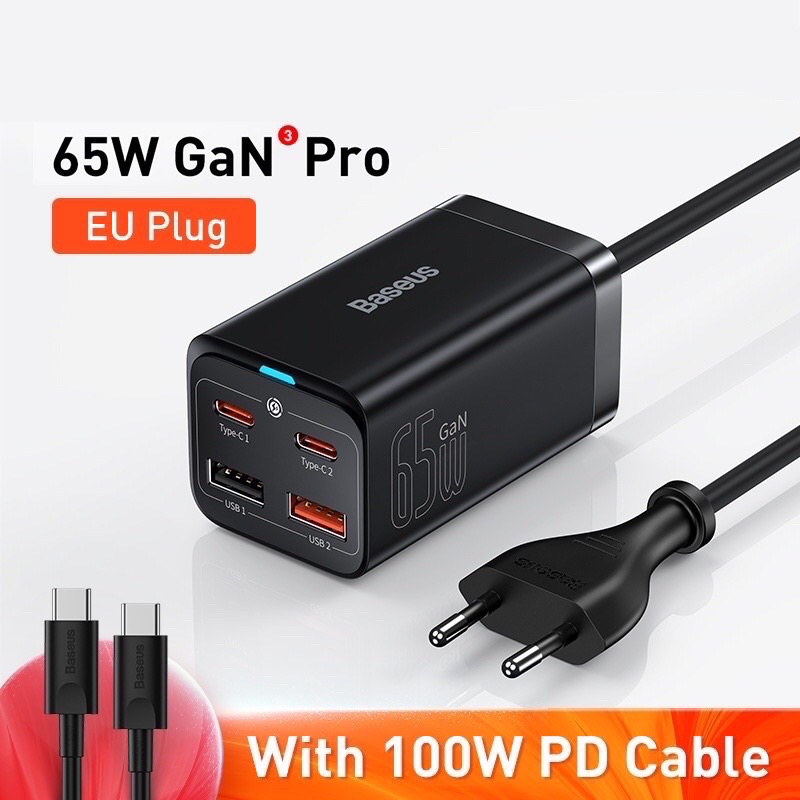 Bộ sạc nhanh Baseus GaN 3 pro 65W sạc nhanh 4.0 QC 3.0 PD USB Type C cho iphone 13 12 laptop
