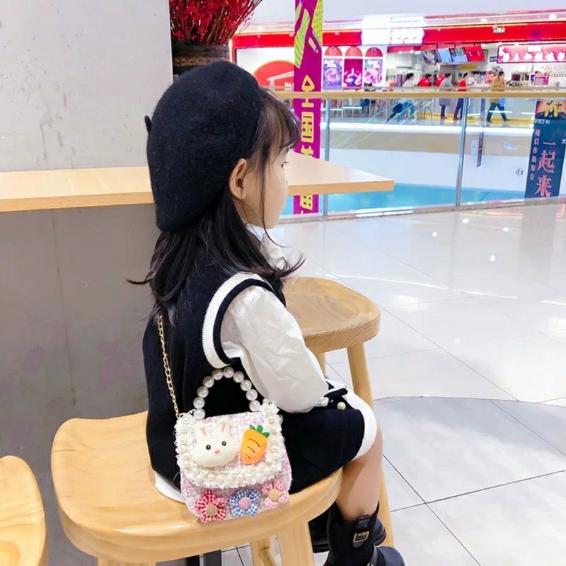 Túi xách mini, đeo chéo đính ngọc trai nhân tạo thời trang xinh xắn cho bé gái