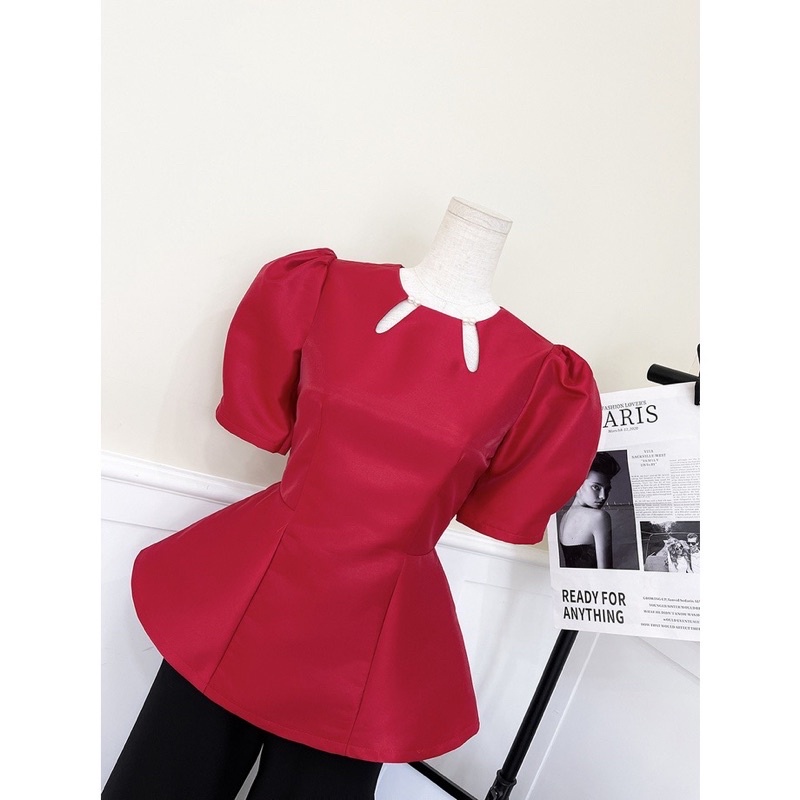 Áo peplum thiết kế cao cấp tay phồng khoét giọt nước 3 màu dự tiệc sang chảnh Sun Fashion
