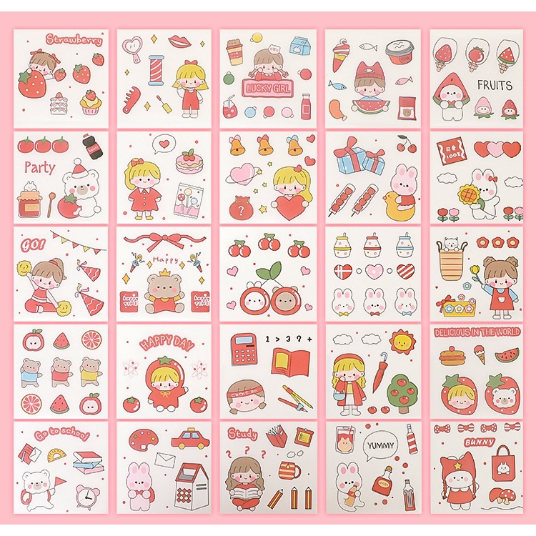 [Hàng mới về] Set Hộp Sticker 100 Tấm,hơn 1000 hình dán chống nước họa tiết hoạt hình dễ thương dùng trang trí DIY Cute.
