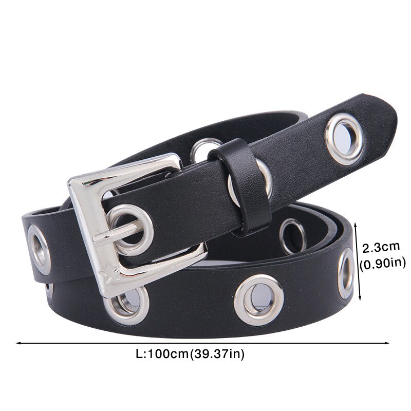 Thắt Lưng Da PU Màu Đen Khóa Chốt Cài Trang Trí Quần Jean Thời Trang Cho Nam Và Nữ