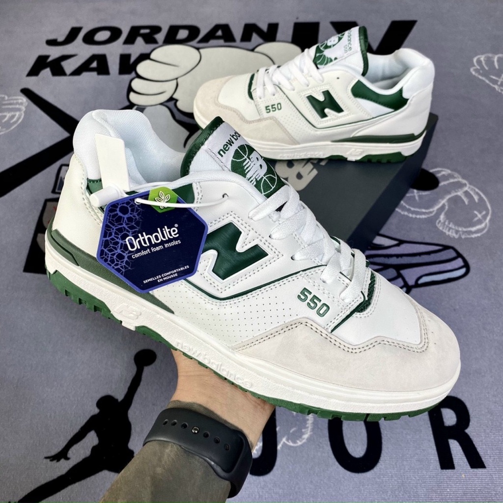 Giày sneaker NB 550 trắng xanh lá mẫu mới cực hot dành cho nam và nữ, Giày thể thao Nb550 xanh trắng full box