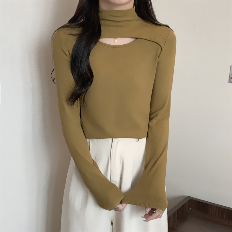 Áo SUXI tay dài màu trơn thiết kế khoét lỗ phong cách quyến rũ