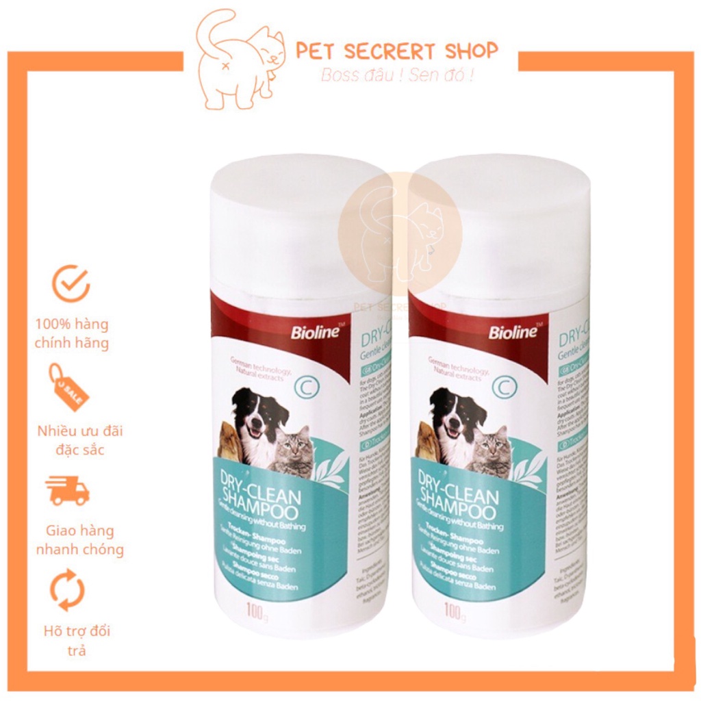 Phấn tắm khô Bioline cho thú cưng