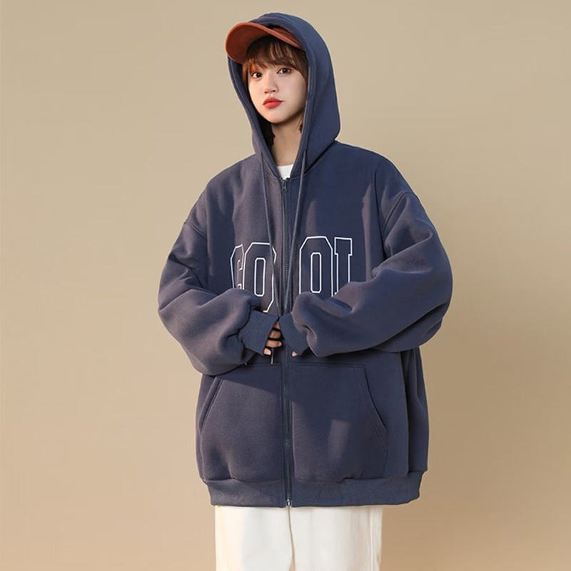 IELGY    Áo Hoodie Dáng Rộng Phối Khóa Kéo Phong Cách retro Mỹ Cho Nữ