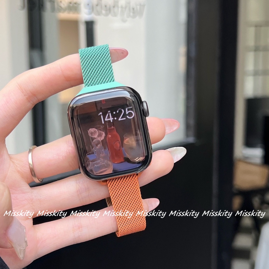 Dây Đeo Bằng Thép Không Gỉ Màu Gradient Cho Apple Watch Ultra Series 8 7 5 4 3 6 SE 49mm 45mm 41mm 40mm 44mm