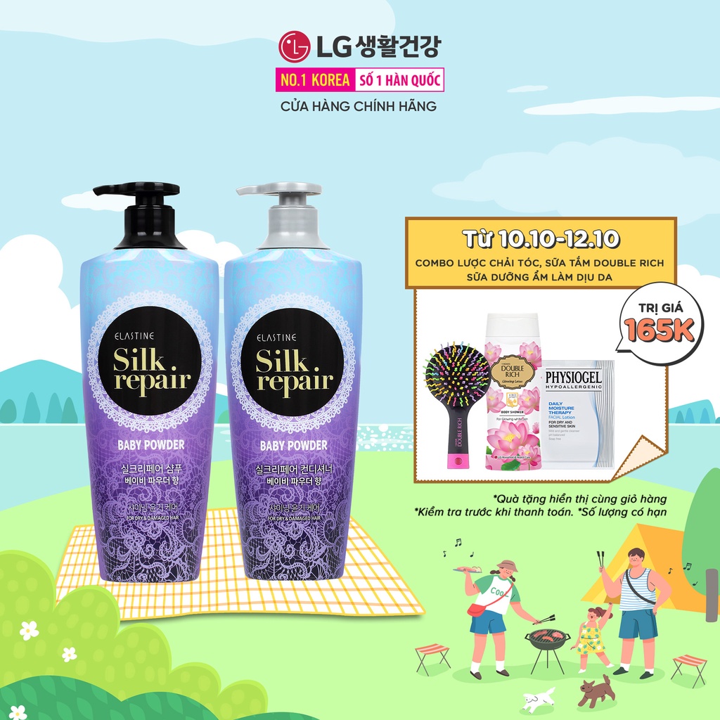 Bộ đôi gội xả chăm sóc và nuôi dưỡng tóc Elastine Silk Repair - Hương Phấn Em Bé