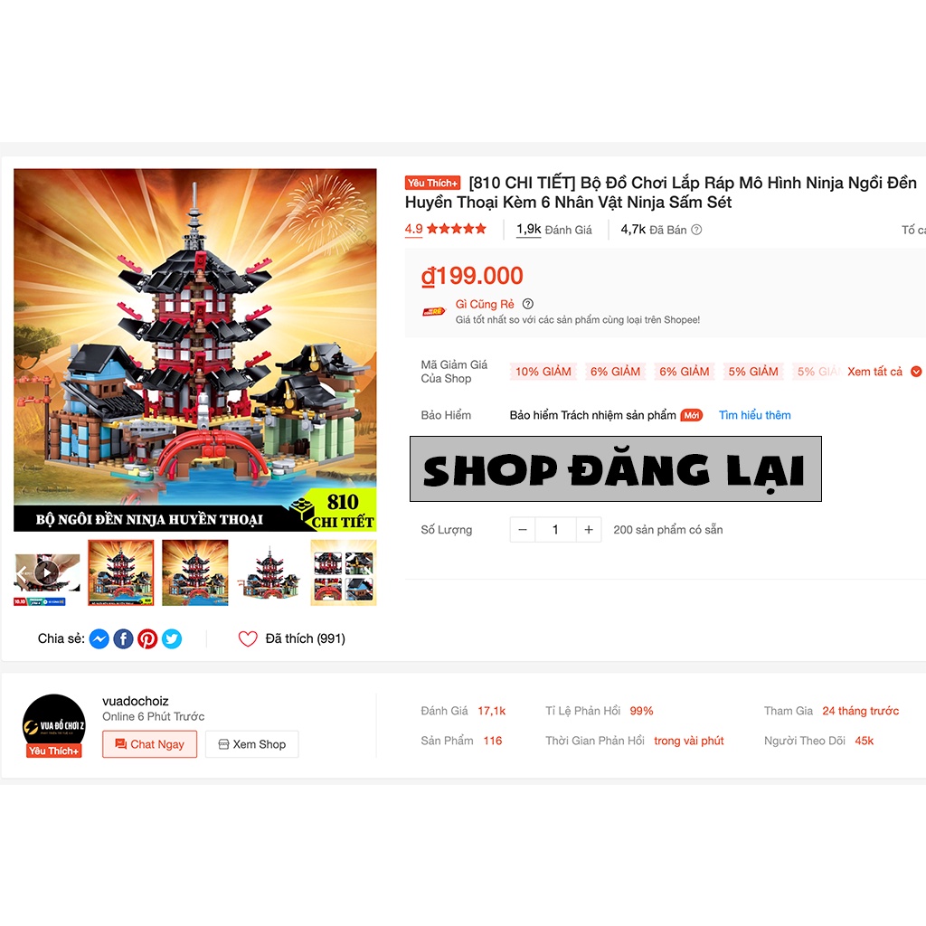 [810 CHI TIẾT] Đồ chơi lắp ráp Lego Ninjago Ngôi Đền Huyền Thoạ NJ810, bộ đồ chơi xếp hình các nhân vật Ninjago cho bé