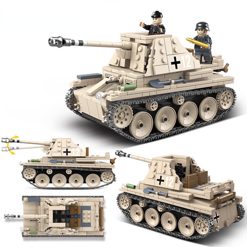 đồ chơi Lắp ráp Mô hình xếp hình xe tăng  Quan Guan 100083 Ww2 Military German Weasel Tank Self Propelled Anti Tank