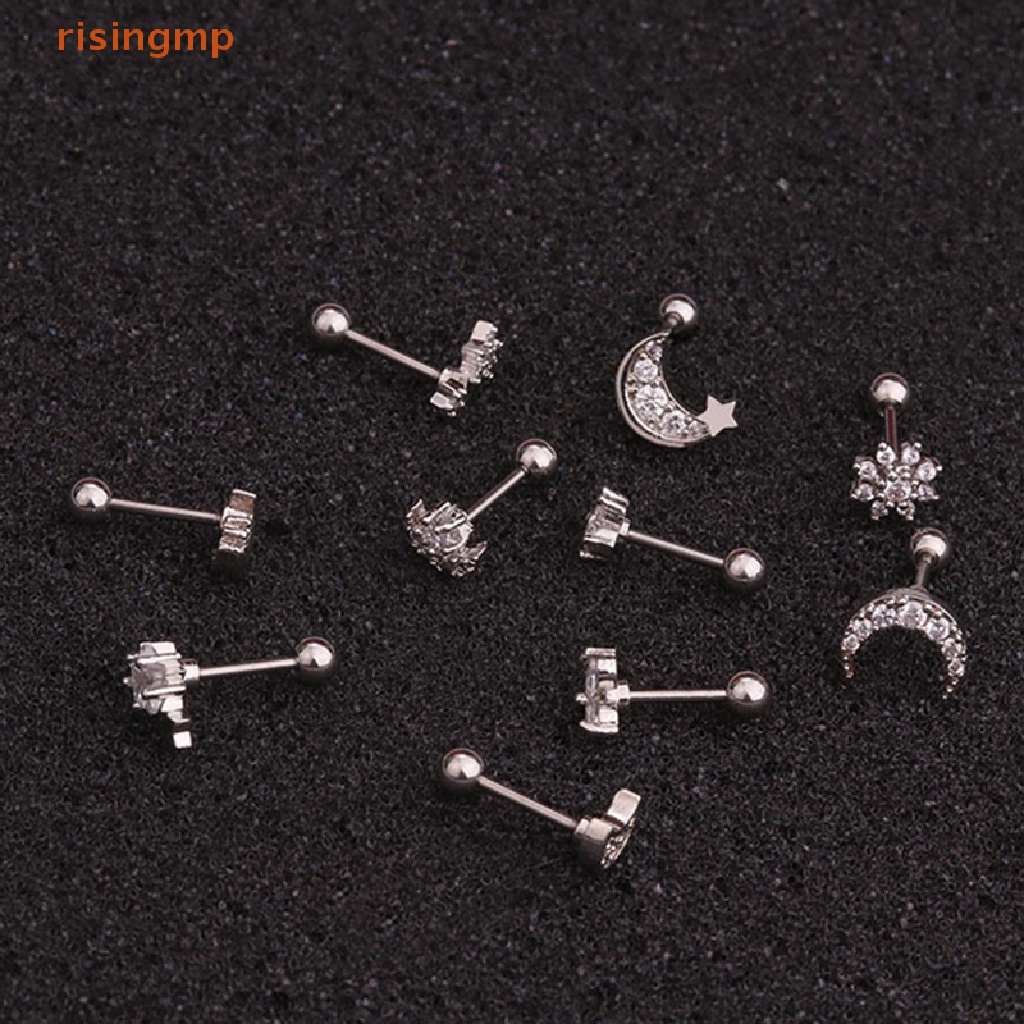 [risingmp] Khuyên Xỏ Sụn Tai Helix Mặt Trời Mặt Trăng Pha Lê