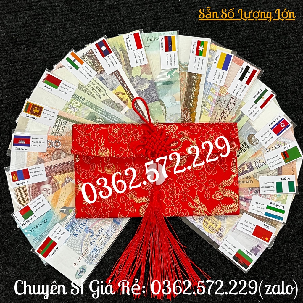 Bộ Quà Tặng Tiền Sưu Tầm 20 Tờ 20 Nước(Quốc Gia) Kỷ Niệm Kèm Túi Gấm Lì Xì Tết 2023 Độc Đáo ý Nghĩa.