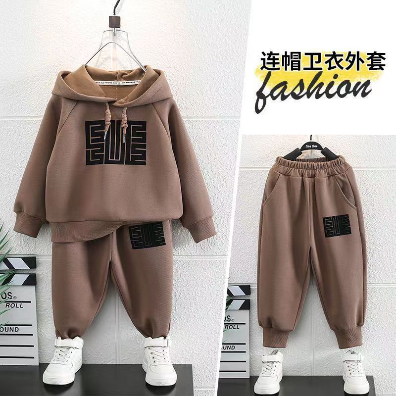 Bộ Áo Nỉ Hoodie + Quần Dài Lót Lông Cừu Ấm Áp Hợp Thời Trang Thu Đông Cho Bé Trai