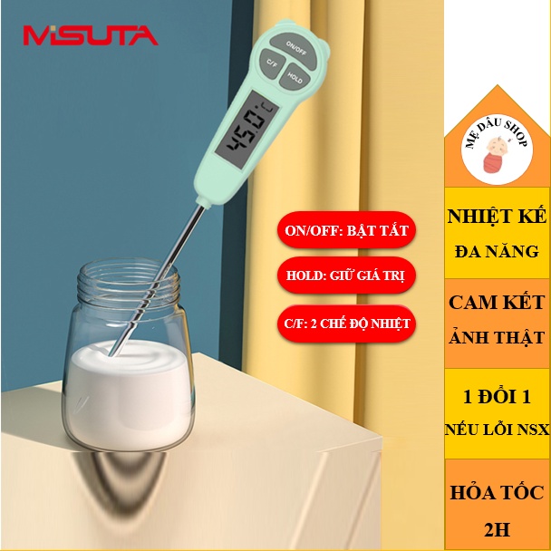 Nhiệt kế điện tử đa năng MISUTA đo nước pha sữa, thực phẩm - Được làm từ thép không gỉ 304 - An toàn cho bé