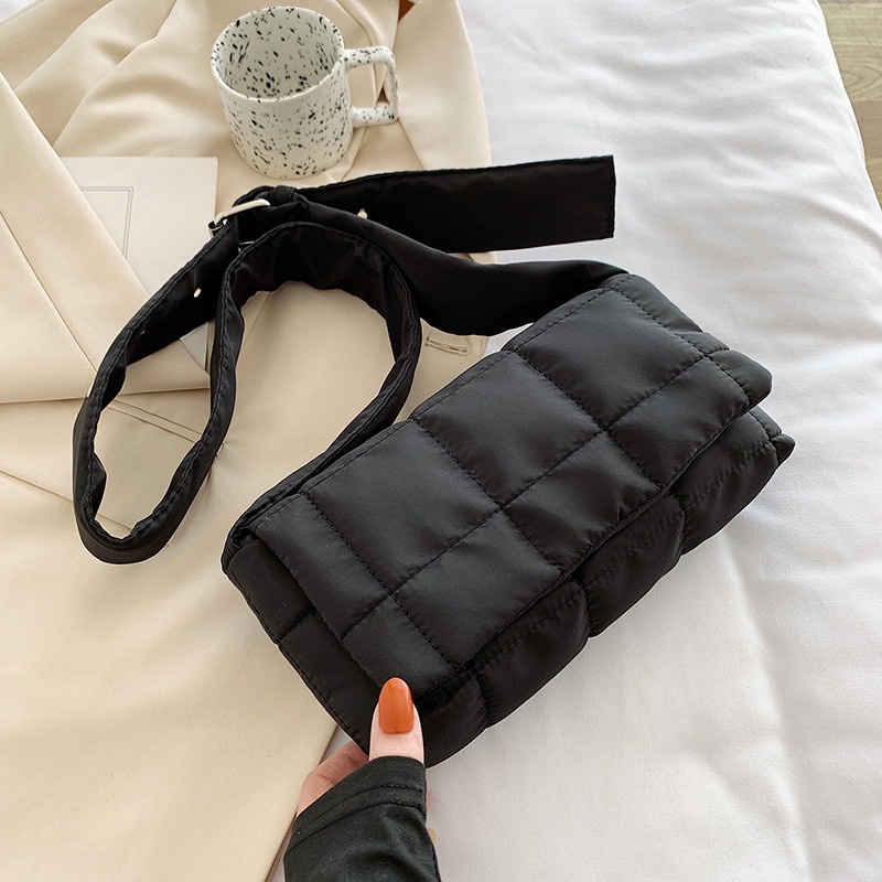 Túi Đeo Chéo Mùa Đông 2023 Bằng Vải Nylon Hình Vuông Họa Tiết Kẻ Sọc Hợp Thời Trang Cho Nữ