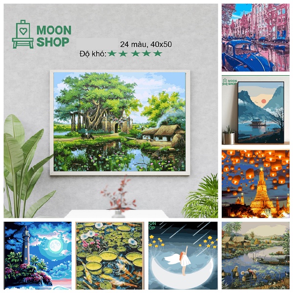 (Có sẵn) Tranh số hóa Moonshop phong cảnh đẹp 40x50 cm