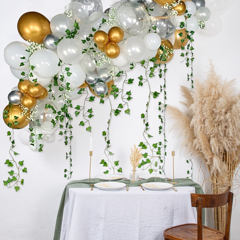 Bong Bóng Hình Chiếc Lá Màu Trắng Vàng Độc Đáo Trang Trí Tiệc Cưới / Sinh Nhật