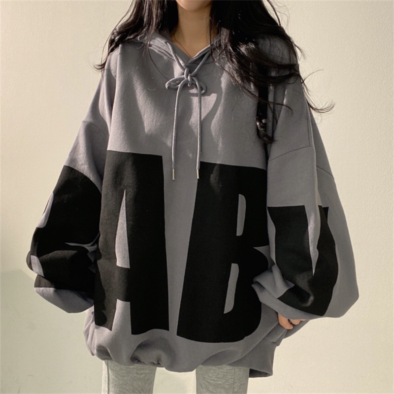 Áo Hoodie Dáng Rộng In Chữ Phong Cách Hàn Quốc Thời Trang Xuân Thu Cho Nữ