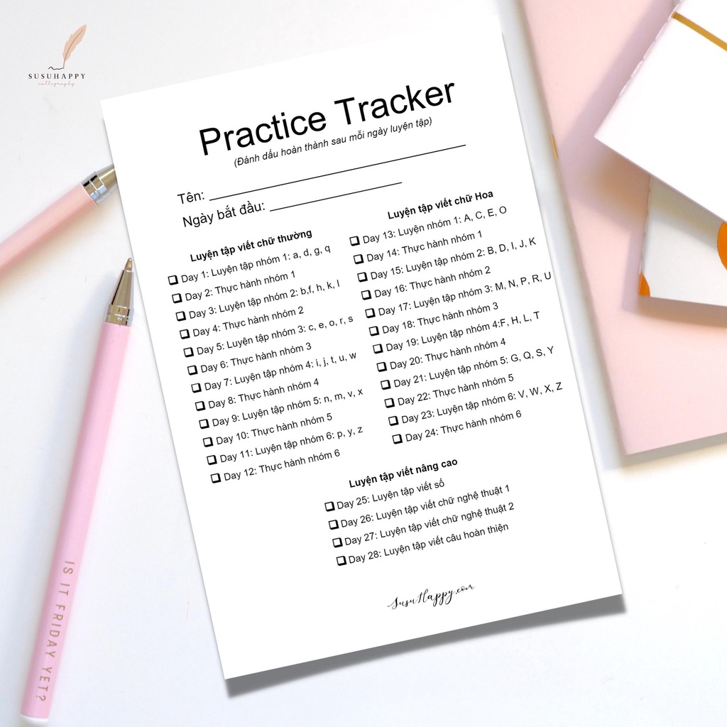 Workbook 28 Ngày Luyện Modern Calligraphy Phong Cách Hand-Lettering, Bullet Journal