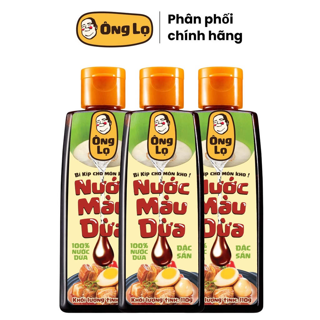 Combo 3 chai Nước màu dừa Ông Lọ 110g, cho món kho thịt cá, tiện lợi, đẹp màu, đậm vị, từ 100% nước dừa Đặc sản Bến Tre