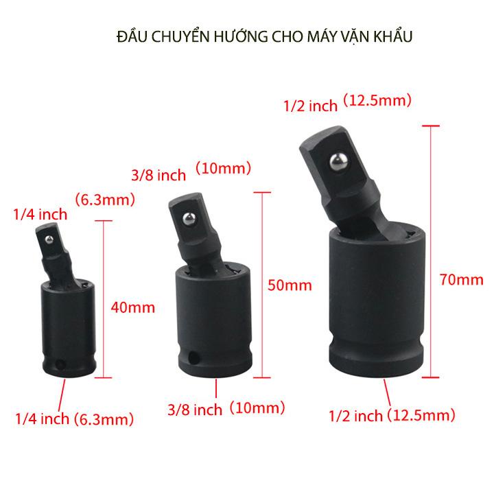 Đầu nối chuyển hướng  cho máy vặn khẩu, bằng hợp kim théo CR-MO cứng bền, cỡ 1/4-3/8-1/2 inch tùy chọn