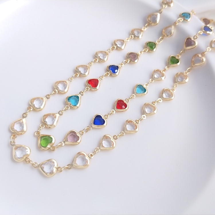 Dây Chuyền Đồng Mạ Vàng 14K Đính Đá Zircon Nhiều Màu Sắc Hình Trái Tim 50cm diy
