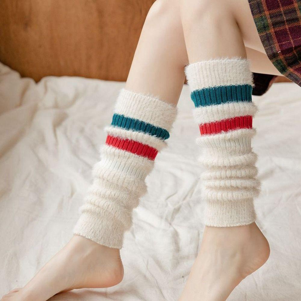 SOMEDAYZL Đôi Găng Tay Dài Hở Ngón Giữ Ấm Mùa Đông Họa Tiết Kẻ Sọc Dễ Thương