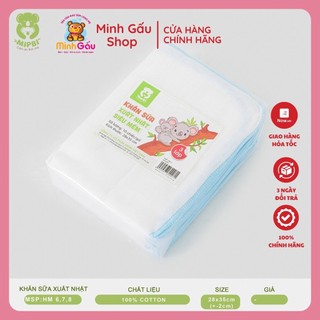 Khăn sữa Mipbi sợi tre 2/3/4 lớp cao cấp, Khăn sữa xuất Nhật 100% cotton tự nhiên siêu mềm túi 10 khăn
