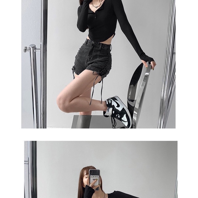 ÁO CROPTOP LAI BẦU TRỤ NÚT TAY DÀI SỎ NGÓN CHẤT ĐẸP