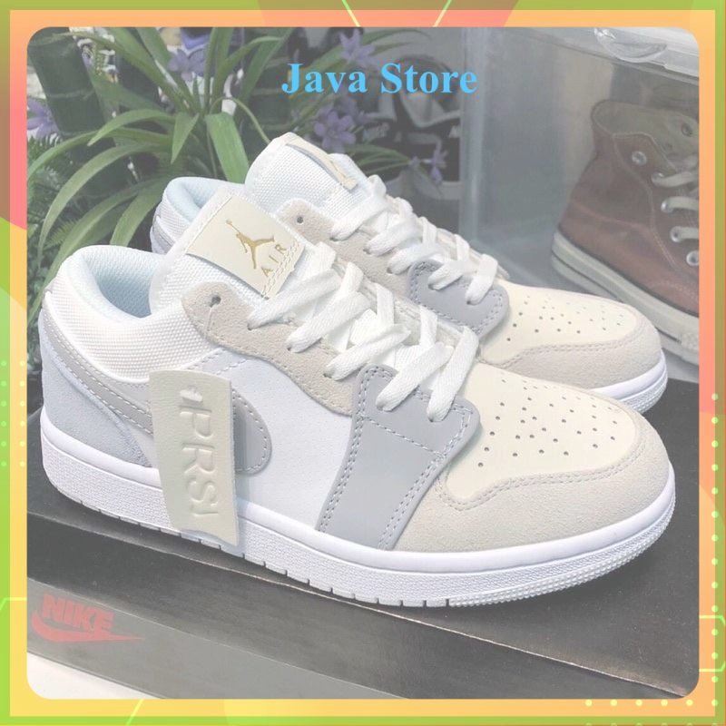 Giày Jordan air cổ thấp Paris xám gót xanh nam nữ ahri.sneaker, Sneaker JD1 low Paris Thể Thao bản đ