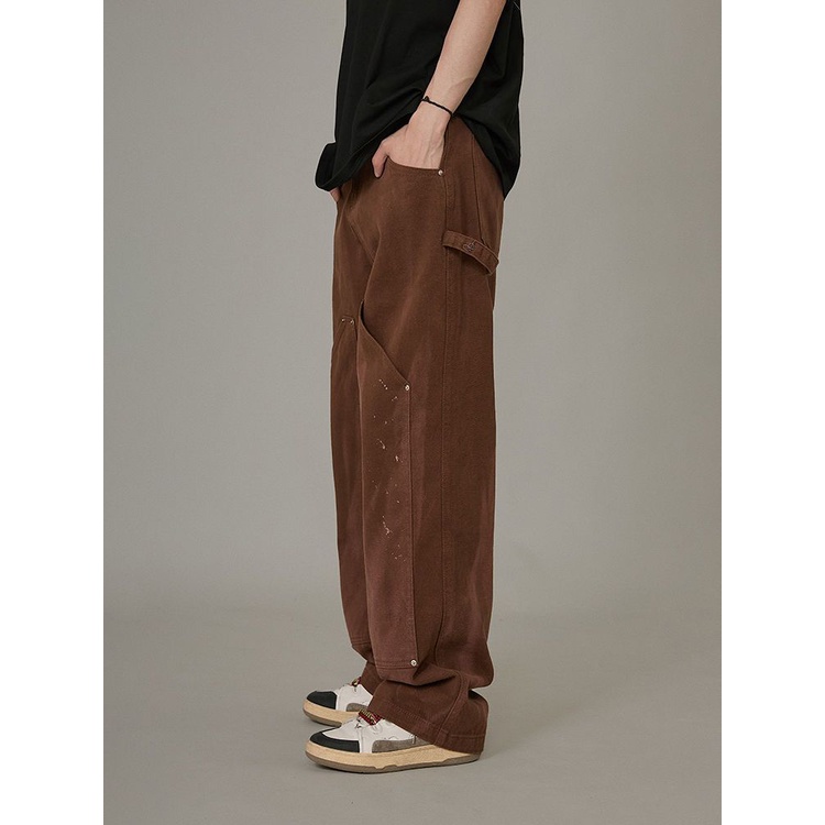 Quần Jean Dài Dáng Rộng Phối Nhiều Túi Phong Cách Retro Mỹ Cá Tính Cho Nam