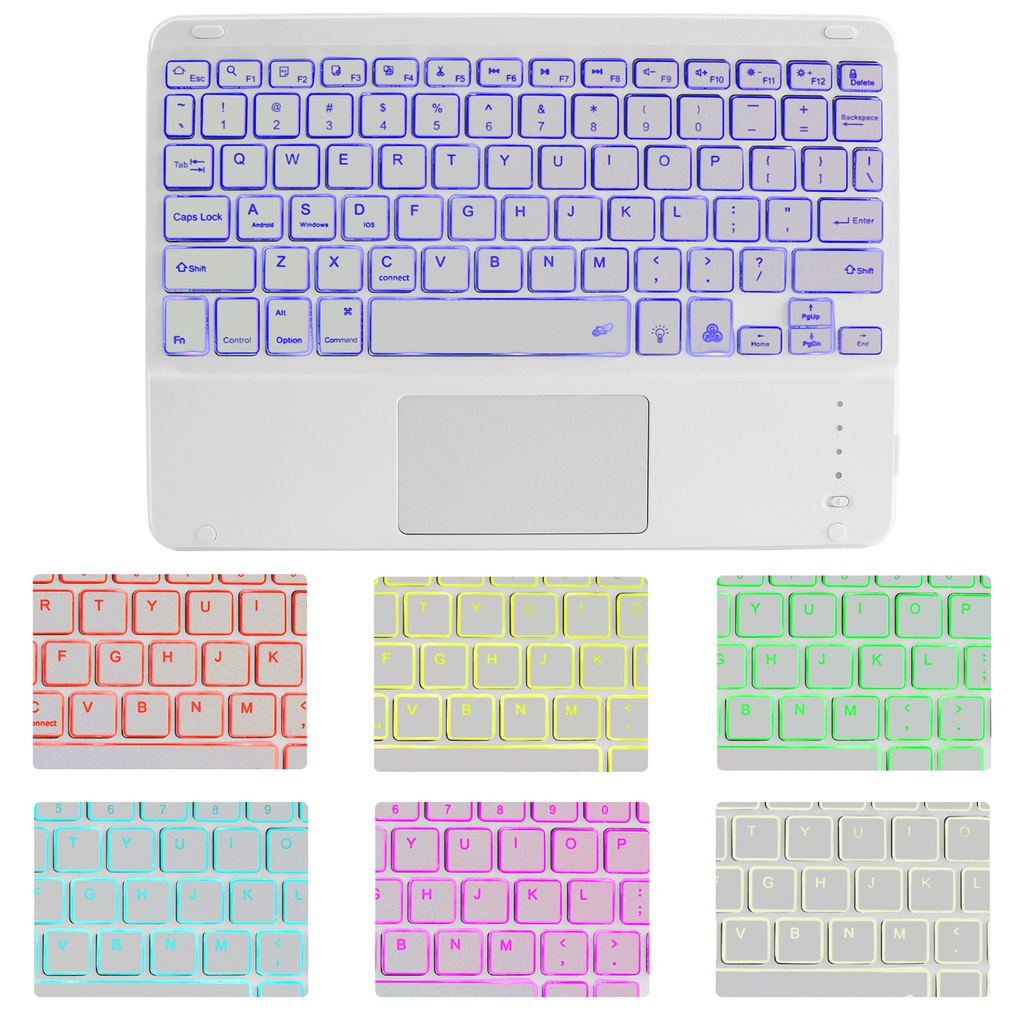 Bàn Phím bluetooth Không Dây 10 inch Siêu Mỏng Có Đèn Nền 7 Màu Có Thể Sạc Lại Cho ipad android windows