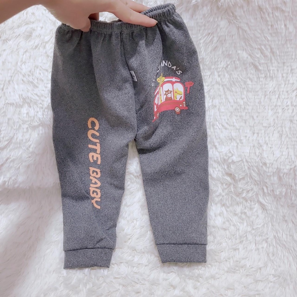 Quần dài nhung lông 2 mặt in chữ ống dày mềm co giãn cho bé trai/ bé gái (8-16kg)