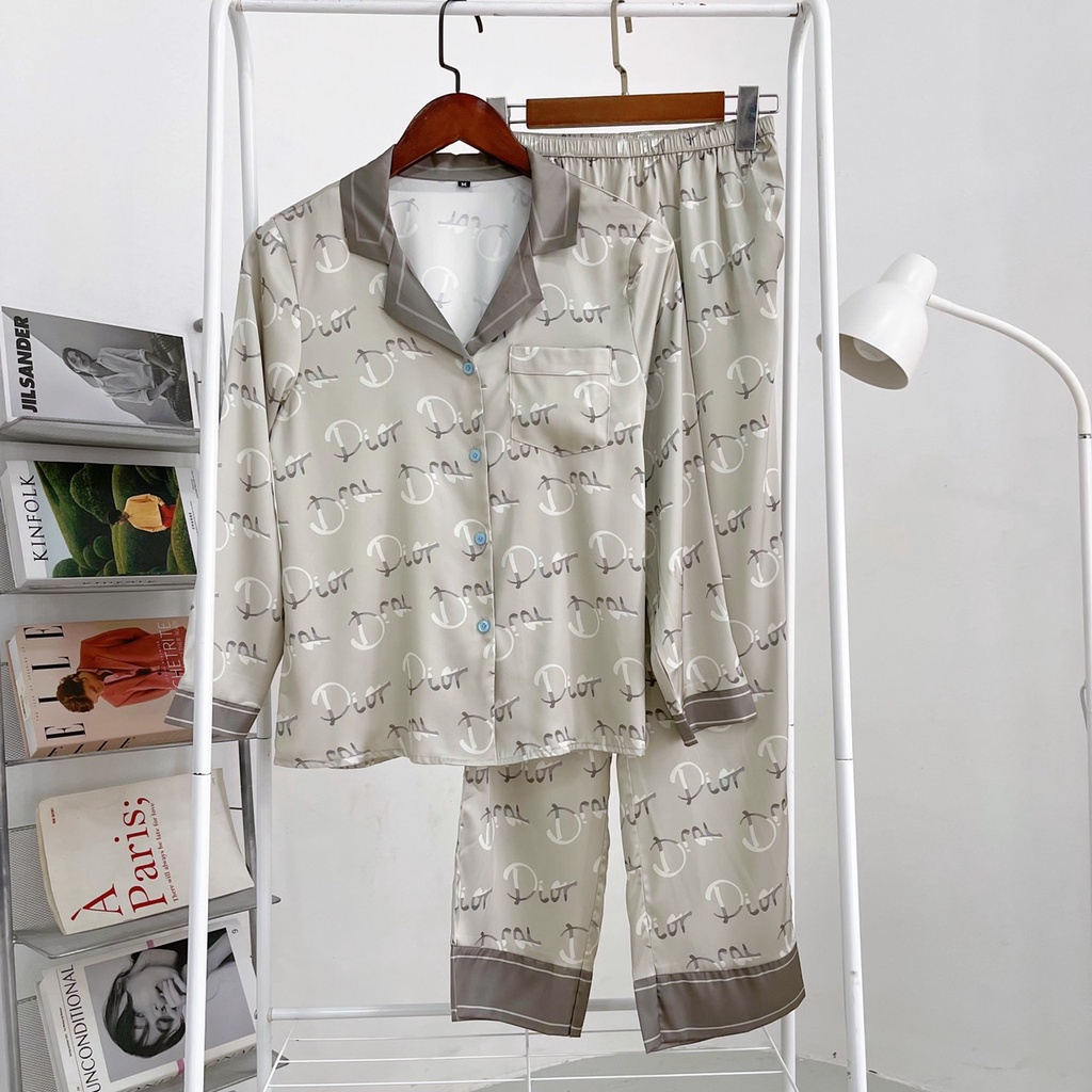 Bộ mặc nhà pyjama lụa cao cấp Tea Store tay dài quần dài D!or 5 màu