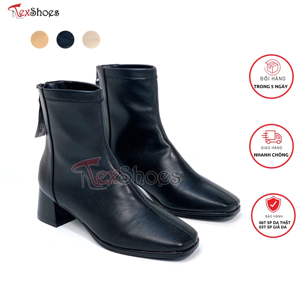 Giày bốt nữ cao cấp mũi vuông kéo khóa, boot thời trang VNXK TEXSHOES