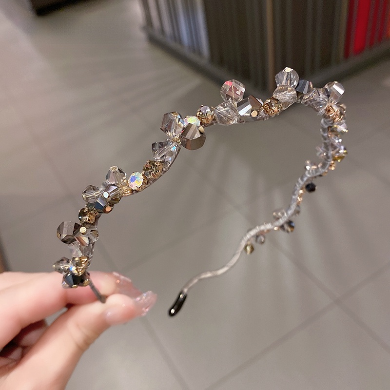 Băng Đô Cài Tóc Đính Đá Pha Lê Đen Phong Cách Hàn Quốc 2022