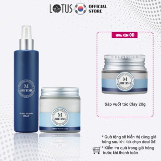 Combo Sáp vuốt tóc BRITISH M Urban Matte Clay 100g và Gôm(keo) xịt tóc cho nam nữ BRITISH M Hard Tailor Spray 250ml