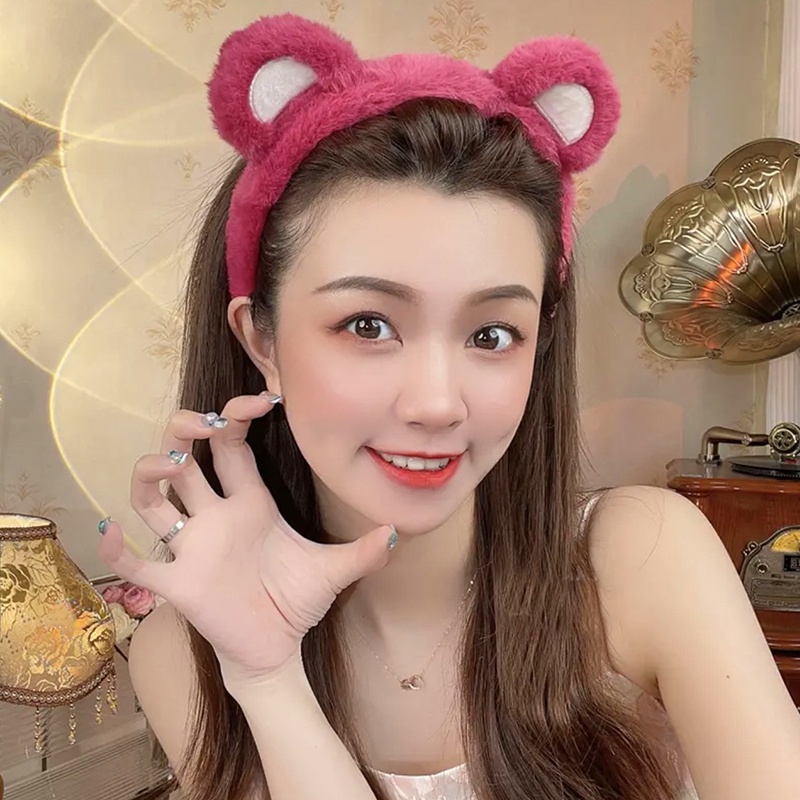 Băng Đô Cài Tóc Rửa Mặt Hình Gấu Dâu Tây Dễ Thương