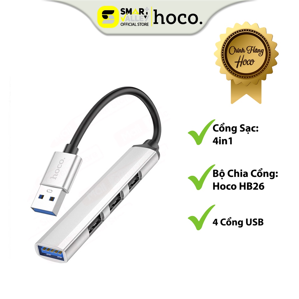 Cáp Chuyển Cổng USB HOCO HB26 (Hub USB) 4in1 USB Sang 4 Cổng USB 3.0 Truyền Dữ Liệu Nhanh Tương Thích Mọi Hệ Điều Hành.