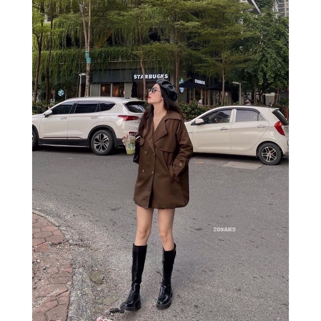 Áo khoác măng tô dáng xuông lỡ, cổ bẻ sen - 209ak9 - Đenta shop